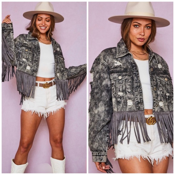 LilyandGypsy Jackets & Blazers - 🆕Black acid wash denim fringe jacket